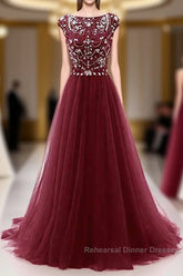 Burgundy Wine Red Beading Long Sexy Semi Formal Dress